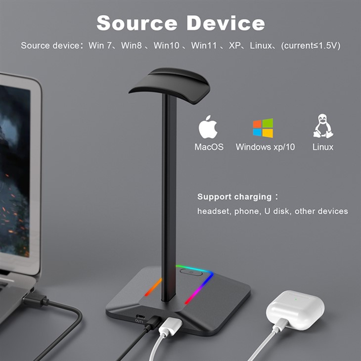 headset stand with usb ports