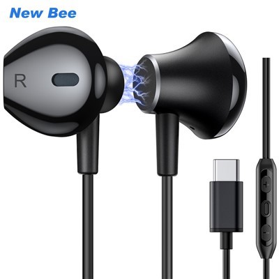 Schwarze magnetische USB-C-Kopfhörer mit Kabel